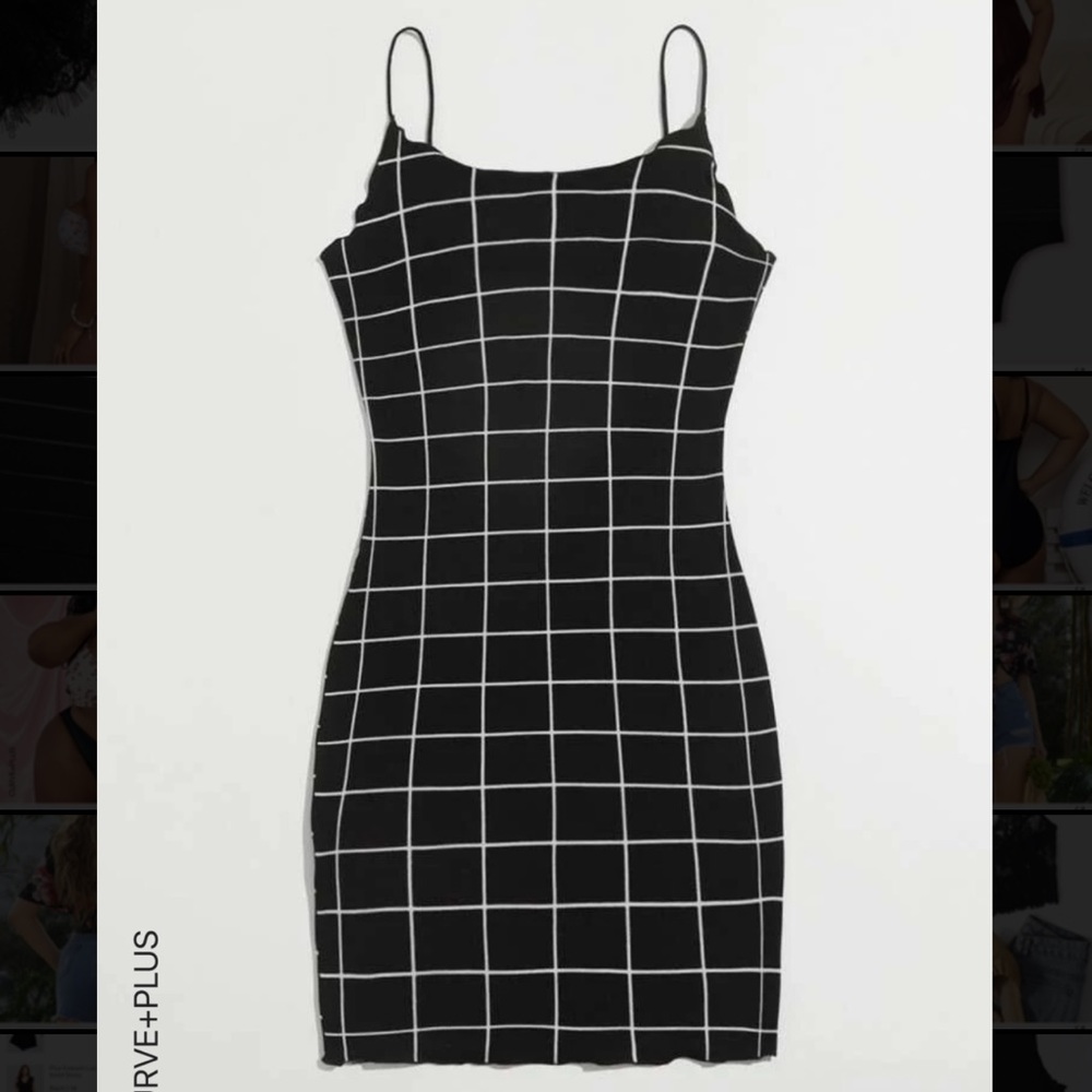 Grid Lettuce Trim Bodycon Shein Dress (1X)